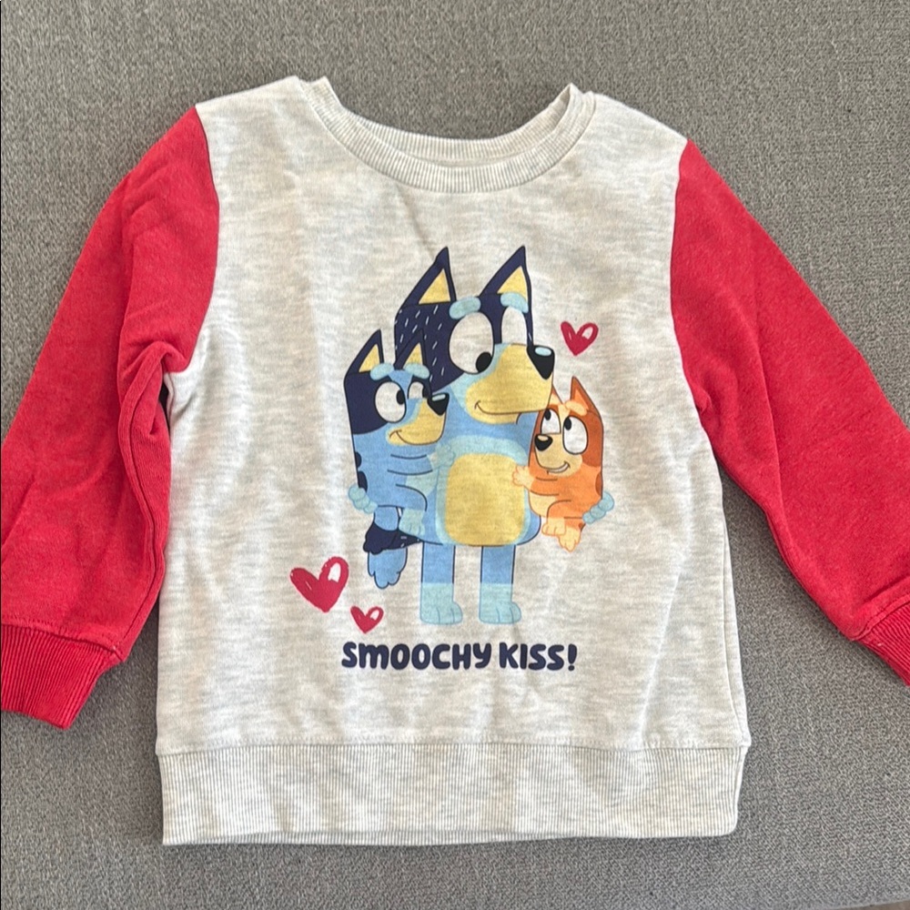 Kids Bluey Smoochy Kiss Red and Gray Sweatshirt